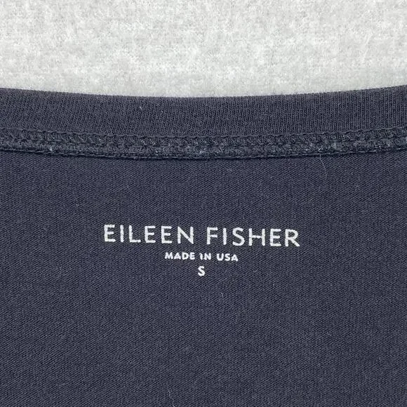 EILEEN FISHER Top S Stretch Organic Cotton Jersey Scoop Neck 3/4 Sleeve Black - Picture 5 of 10